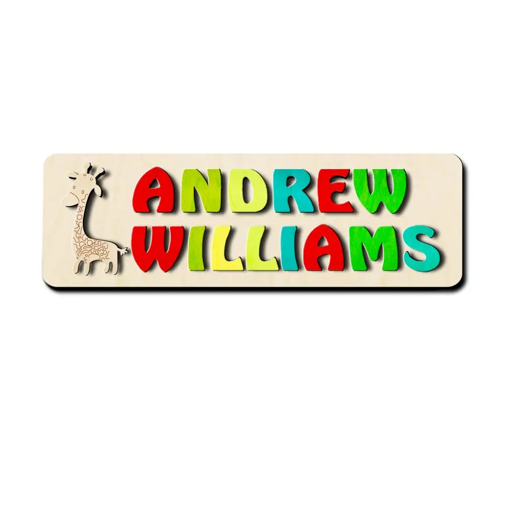 Деревянный жираф 2 имена пазл персонализированная деревянная игрушка для