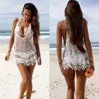 Сексуальный женский белый костюм, кружевное крючком бикини, накидка, купальник, летнее пляжное платье