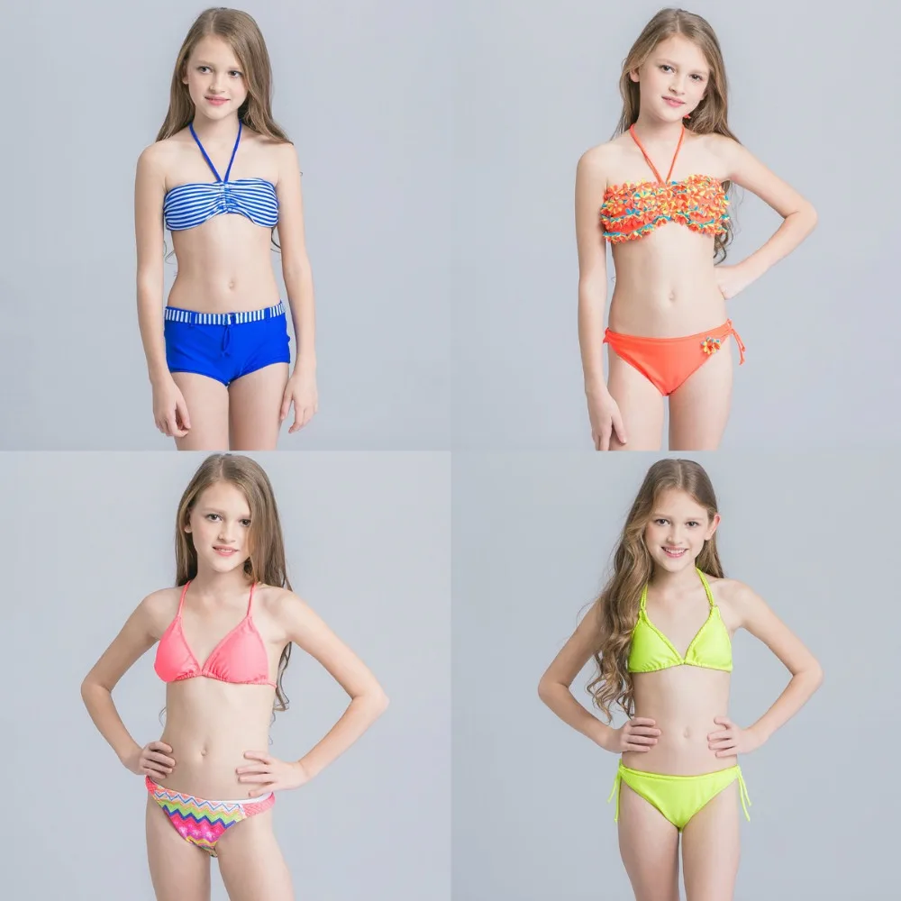 Новый Полосатый бикини девушки 2017 для девочек купальник из двух частей ванный