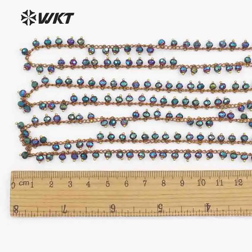 WT-RBC065 wkt опт цветные граненые бусины 3*4 мм бусины Медный провод обернутый цвет без золотой розарийная цепь