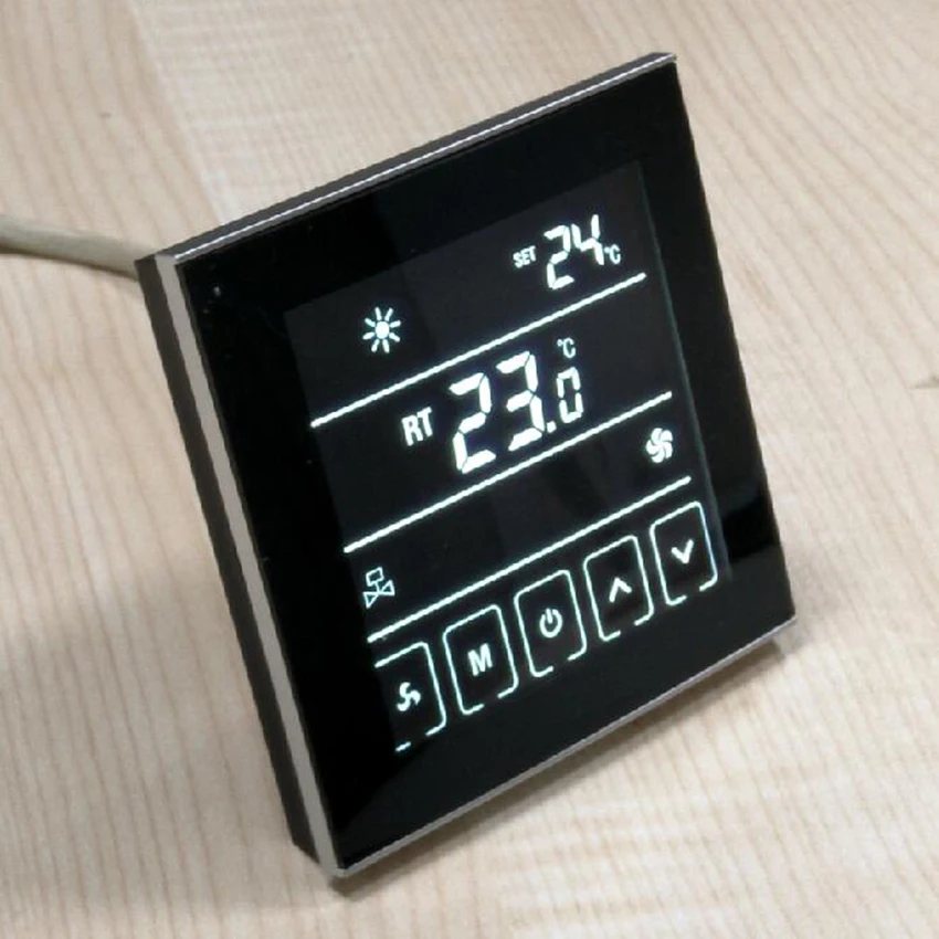 Черный ЖК термостат для центрального кондиционера вентиляторные катушки 2