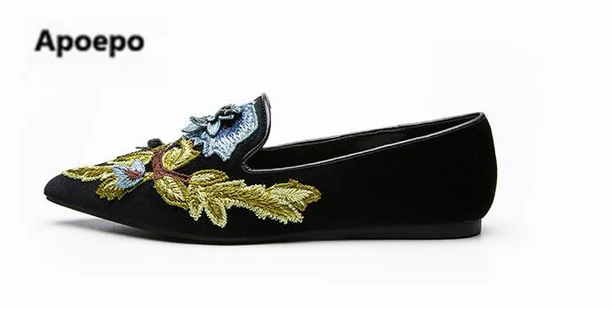 Newest brand woman loafers shoes 2018 embroider casual flats women shallow pointed toe chaussures femme mary jane | Обувь