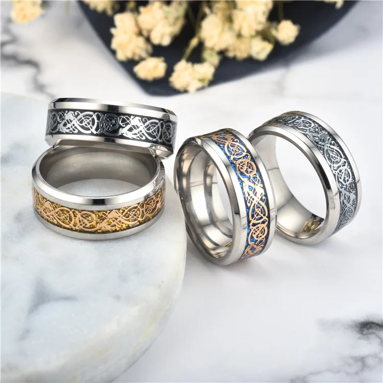 

FDLK 8mm Silver Ring Dragon Carbide Ring Mens Jewelry Wedding Band Silver Color Rings Jewelry Eternity Ring