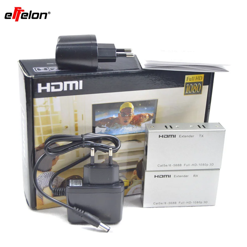 Effelon 1080 P HDMI Extender приемник передатчик над cat 5e/6 RJ45 Ethernet преобразователя с адаптером