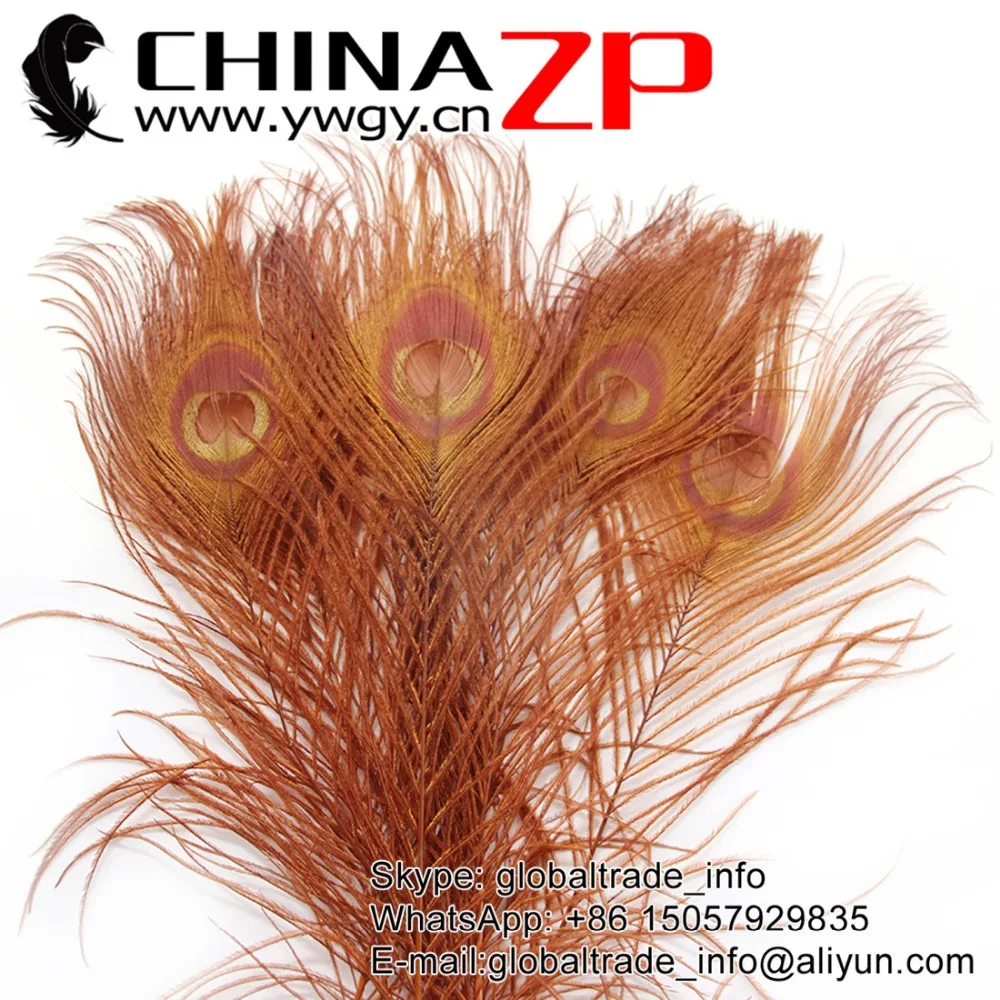 

CHINAZP Factory www.ywgy.cn 500pcs/lot Best Quality Full Eye Dyed Brown Peacock tail Feathers for Wedding Decorations