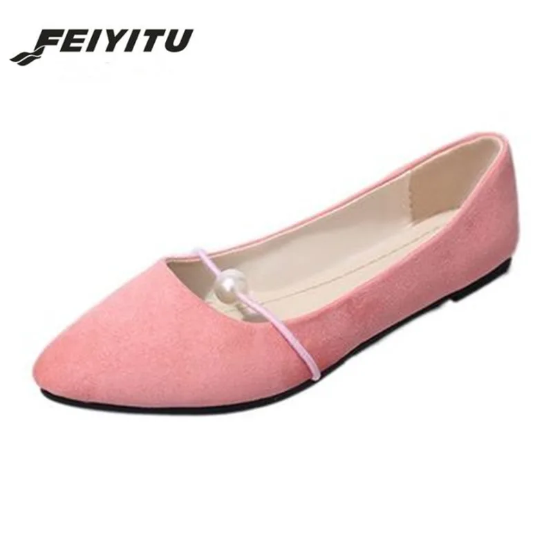 FeiYiTu 2018 женские модные балетки из флока с низким берцем лоферы жемчугом