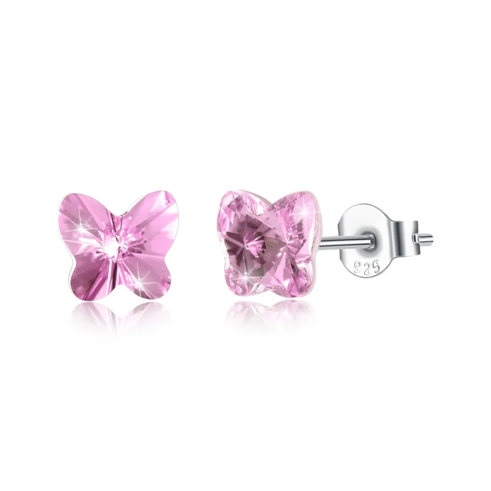Женские серьги гвоздики с разноцветными кристаллами Swarovski бабочкой австрийский