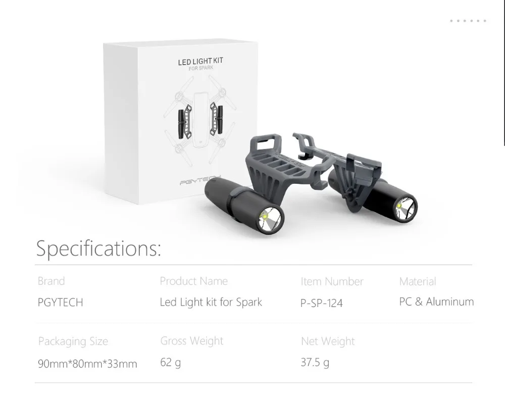 PGYTECH Новое поступление ночной полет светодиодные лампы для DJI Spark аксессуары Spark Drone портативные аксессуары