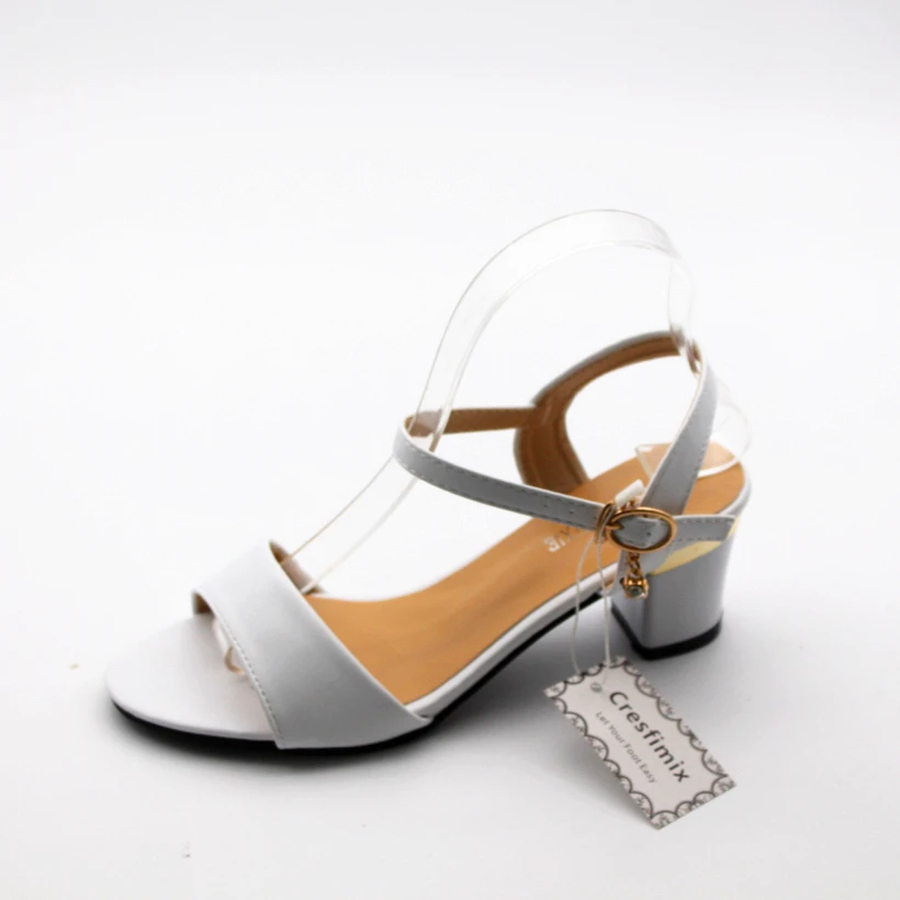 

Cresfimix sandalias women fashion spring & summer high heel sandals lady cute white buckle strap pu leather sandal shoes a640a