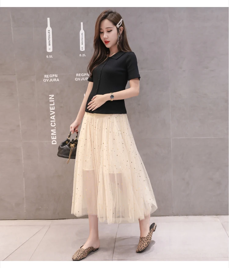 Милая длинная юбка из газового шифона для беременных летняя модная одежда с