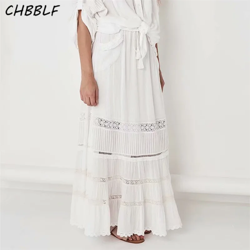 CHBBLF women lace patchwork skirt faldas mujer elastic waist pleated female casual embroidery chic skirts WDD8396 | Женская одежда
