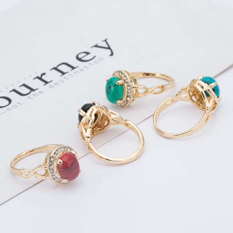 Luxury Aristocratic Natural Stone Ring Red Blue Green Black For Ladies Exquisite 3D Hollow Shape Shiny Fashion New Jewelry | Украшения и