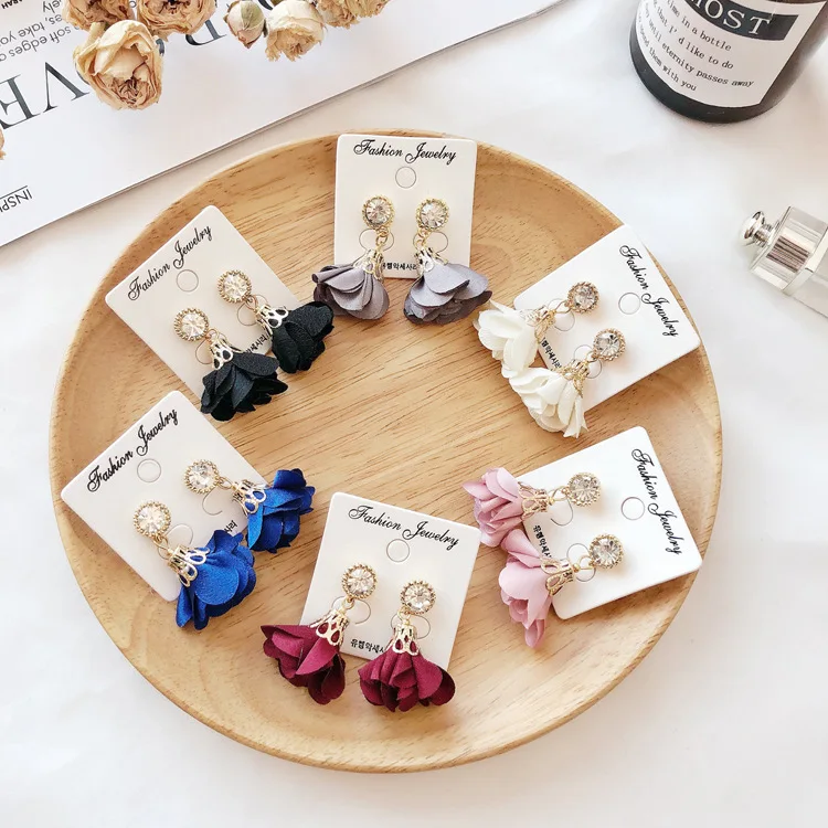 YueBanG Jewelry Free Shipping Fashion Romantic Cloth Flower Earrings For Women Small Plant Ear Nail Accessories Gift. | Украшения и