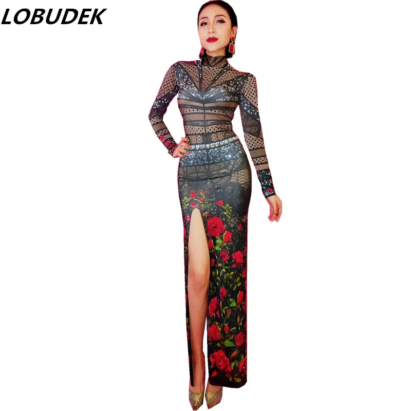 

Женское платье из розового камня, черное платье с яркими кристаллами, соблазнительные украшения для выпускного вечера, шоу, певицы, танца, н...