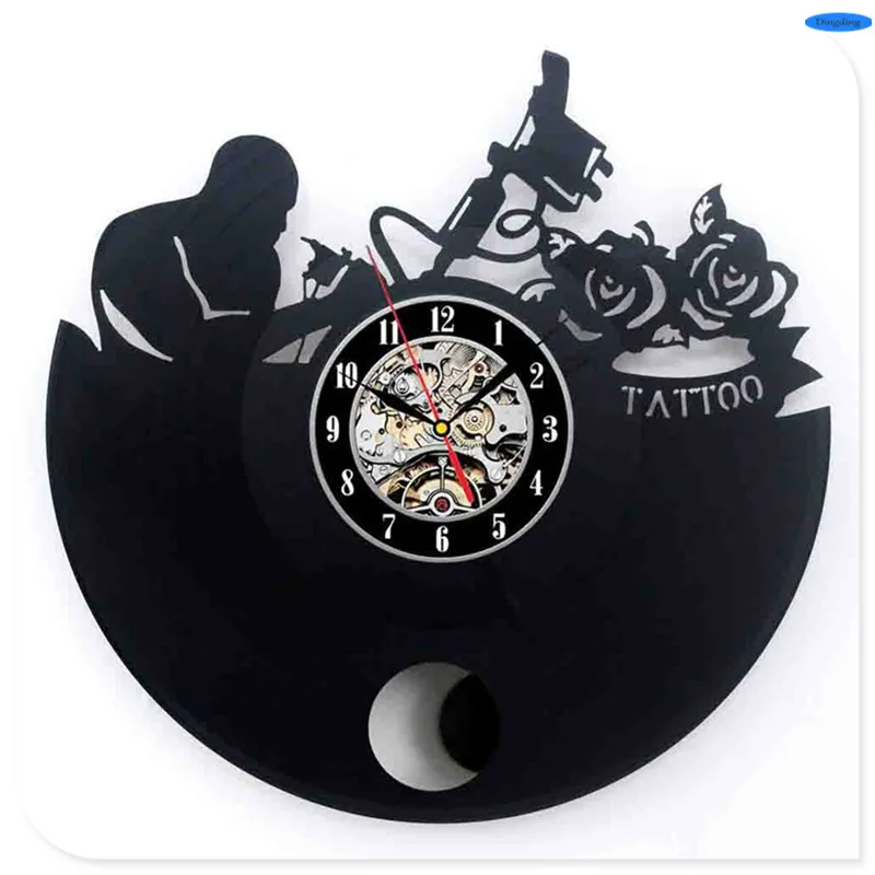 Настенные часы 3D с виниловой пластиной и CD диском для тату салона|3d wall clock|wall clockhome