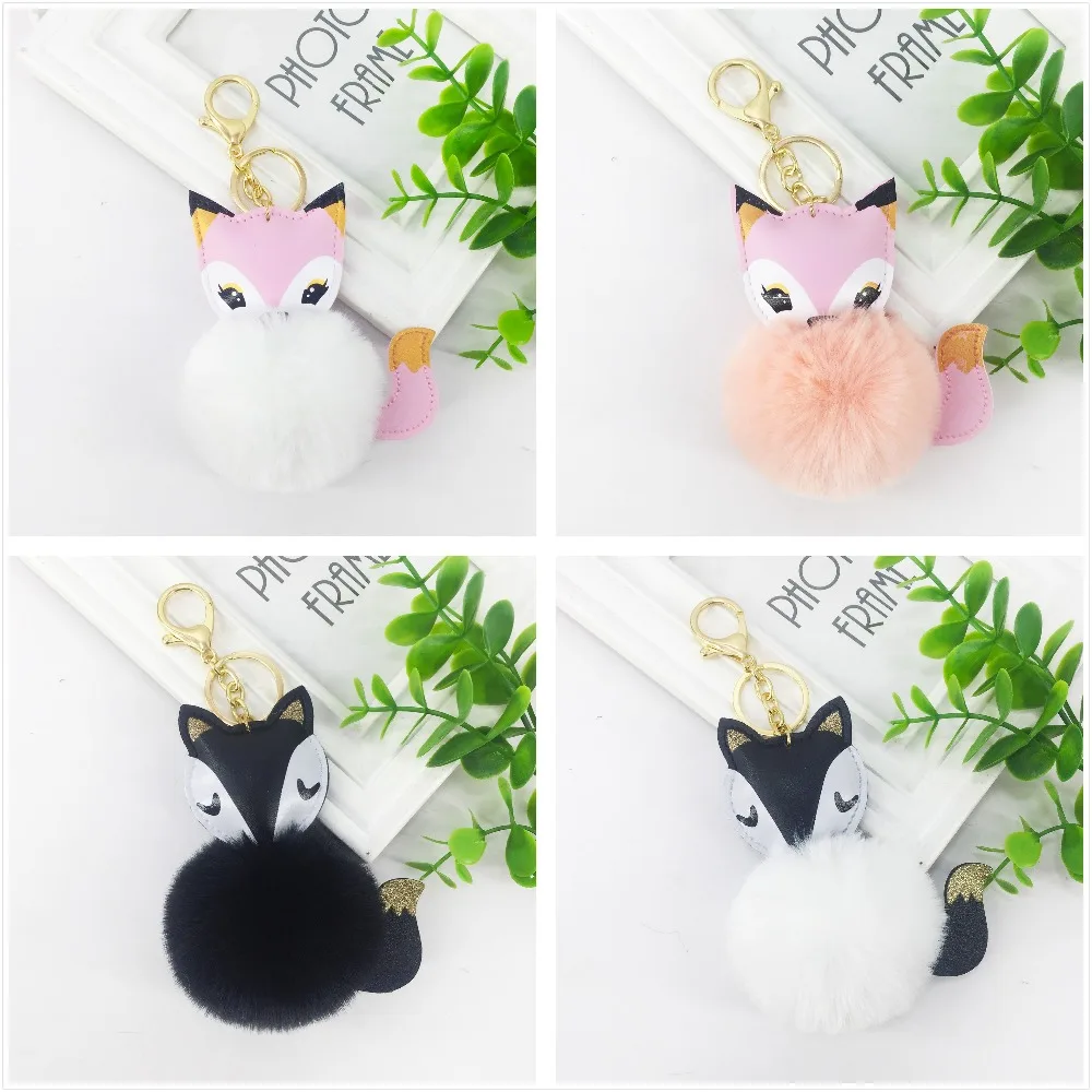 Новинка кольцо для ключей с шариком из искусственного лисьего меха женская