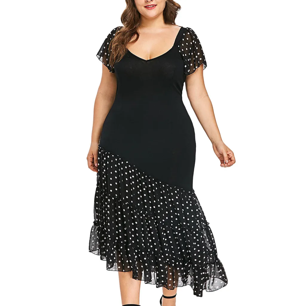 Женское асимметричное платье с круглым вырезом шифоновое большого размера