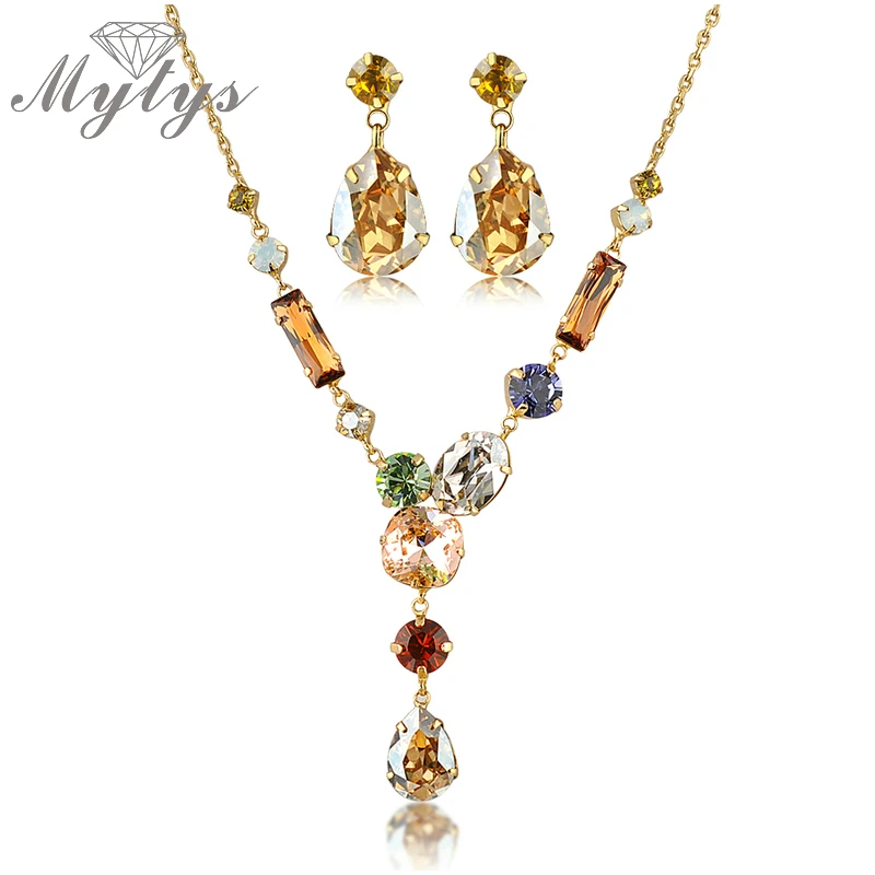 Mytys высокое качество красочные кристаллы ожерелье и серьги Ювелирные наборы для женщин N396