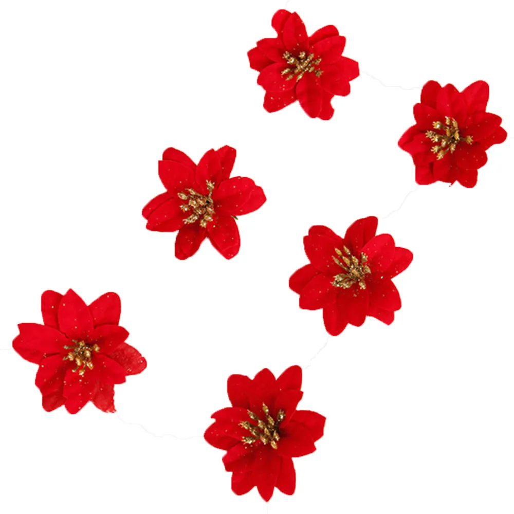 Красный Пластиковые орнаменты из искусственных цветов Poinsettia блестящий цветок для рождественской елки новогодние Свадебные украшения 6 см - Цвет: Красный