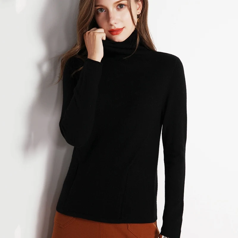 Autumn and winter high collar pure cashmere sweater solid color pullover fashion soft women's long-sleeved slim knitted | Женская