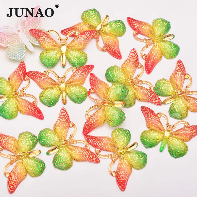 Аппликация JUNAO 25*38 мм 10 шт. большая Цветная Бабочка для шитья стразы драгоценные