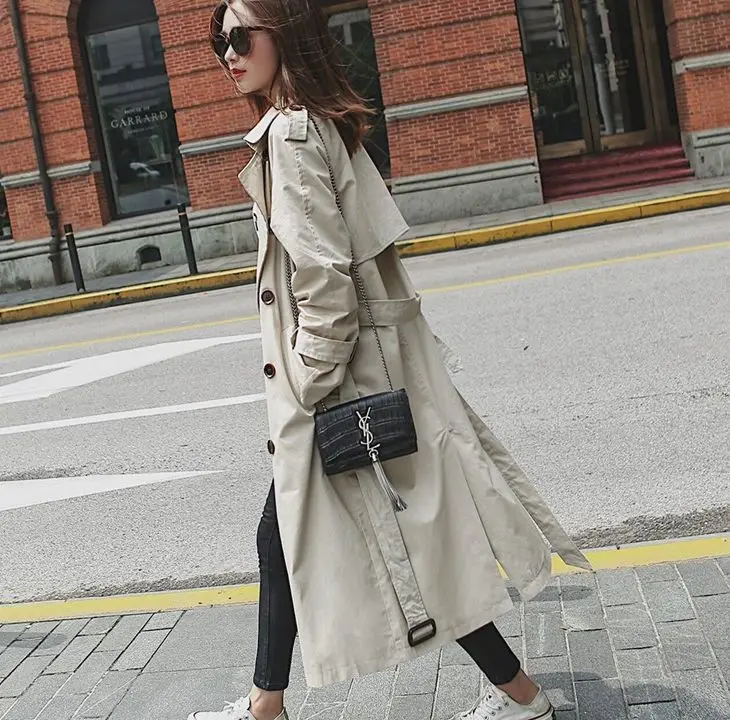 2018 Spring Autumn New Women's Casual Long trench coat oversize Double Breasted Vintage Washed Outwear Loose Clothing X-long | Женская