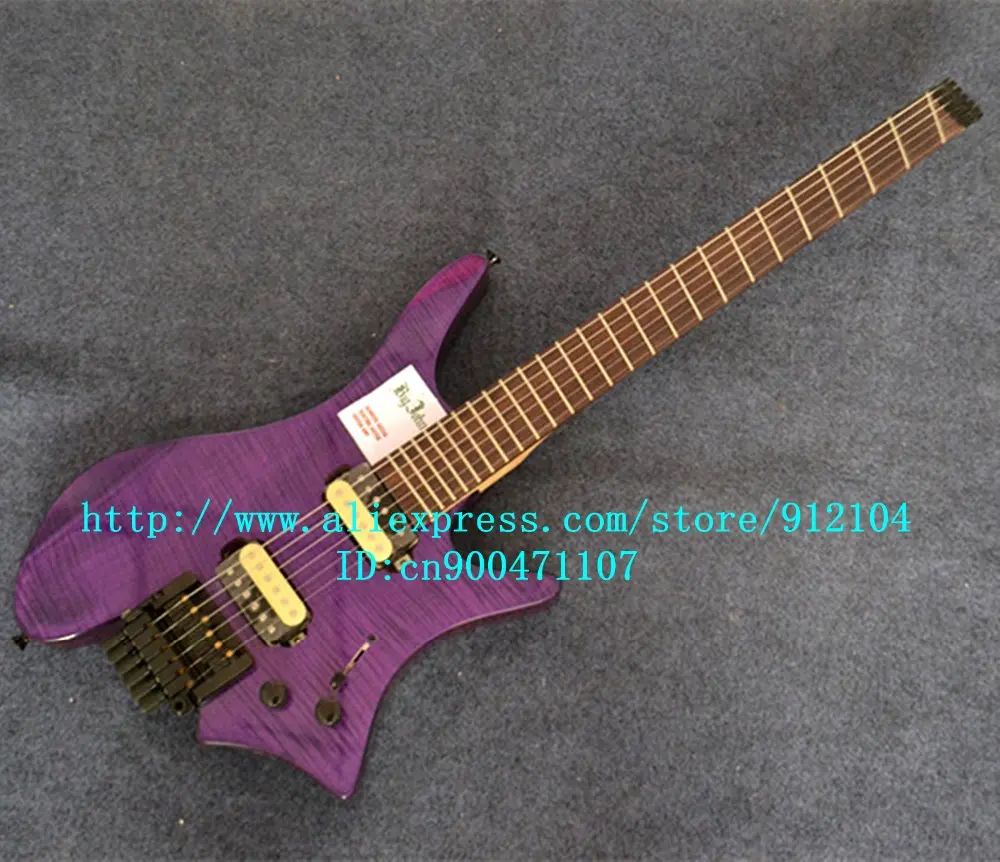 Новый раздували fret Безголовый электрогитара в фиолетовый с корпус из красного