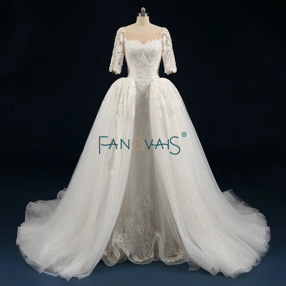 Кружевное свадебное платье русалка со съемным поездом Половина рукава Vestido De Noiva