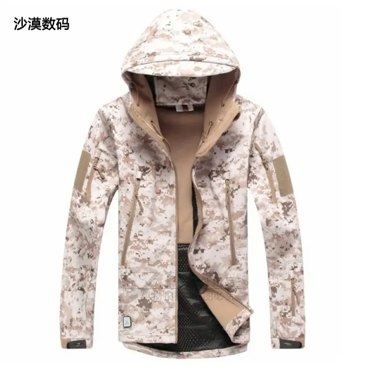 Desert Camo Мужские зимние военные куртки с капюшоном, водонепроницаемая тактическая куртка, Мужская военная одежда, Армейский Камуфляж, мягкая оболочка, пальто, большой размер XXXL - Цвет: Desert Camo