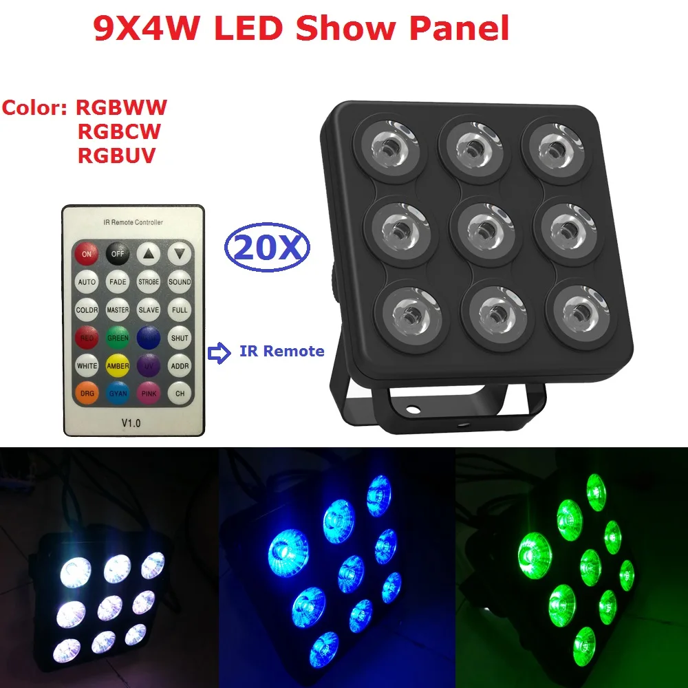 Плоская светодиодная панель 9x4 Вт RGBW 4 в 1 пластиковая Светодиодная для дискотек