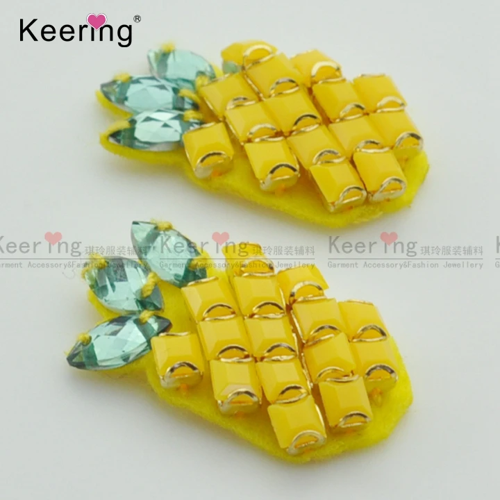 

Delicate Yellow Color Ananas Rhinestone Beaded Applique For Clothes WPHB-040