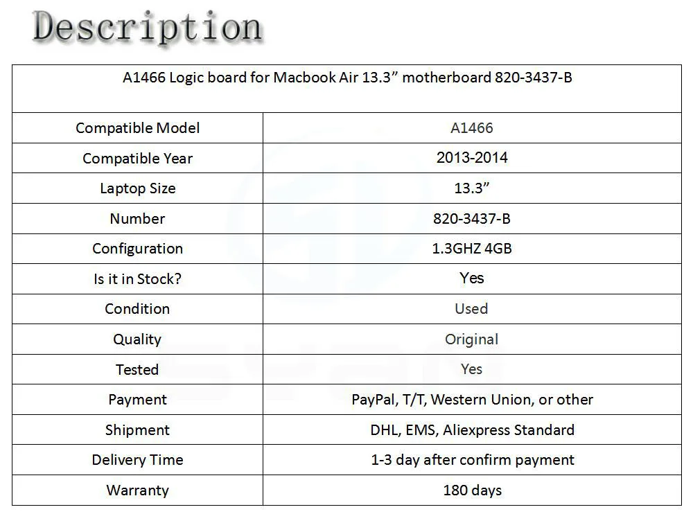 A1466 материнская плата для ноутбука Macbook Air 13," 1,7 ГГц 8 Гб материнскую плату 820-3437-B 2013