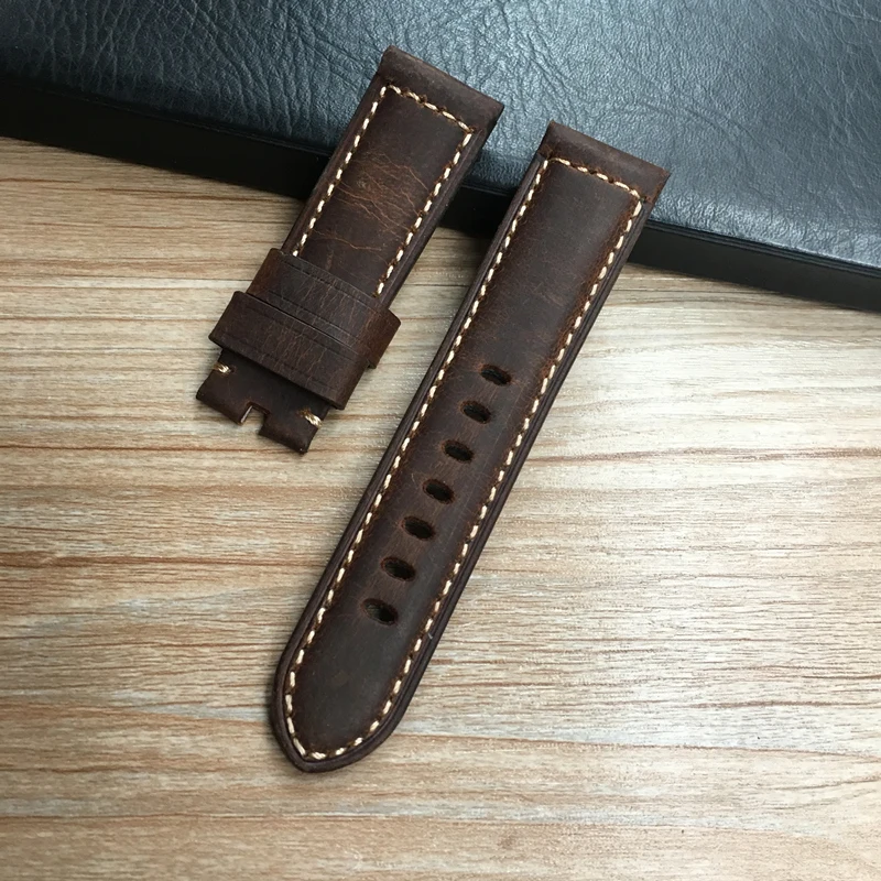 Watch Accessories Strap 24mm Brwon Blue Red White Vintage Crazy Horse Genuine Leather Watchband For Panerai PAM PAM853 Belt