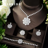 hibride luxury wedding jewelry set pave cubic zirconia flower shape heavy dinner bridal necklace cz dancing jewelry set n 969