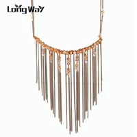 longway fashion bohemian style gold color tassel pendant necklaces for women stone beads necklace fine jewelry sne160254