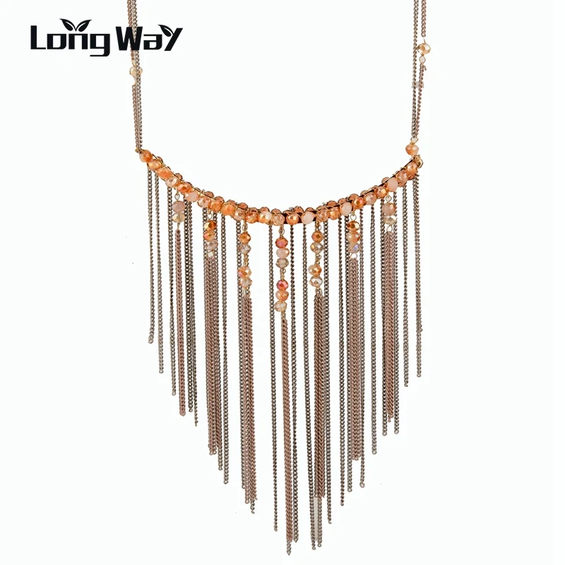 Ожерелье женское в богемном стиле с подвеской-кисточкой золотого цвета SNE160254 |