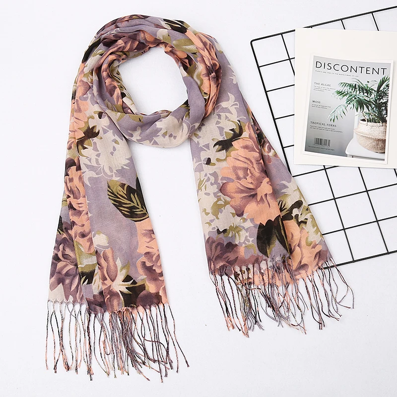 

2019 Newest Big Ombre Flower Tassel Scarves Shawls Women Long Beautiful Floral Muslim Wrap Hijab 8 Color 10pcs/LOT Free Shipping
