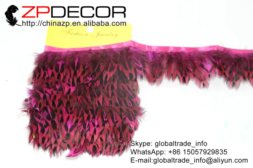 

ZPDECOR 10yards/lot 5cm(2inch) Hot Pink Dyed Pointed Ringneck Pheasant Plumage Feather Trim DIY Craft Decoration