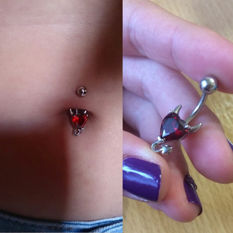 Кольцо для пупка с гранатом и сердцем из нержавеющей стали 316L украшение пирсинга