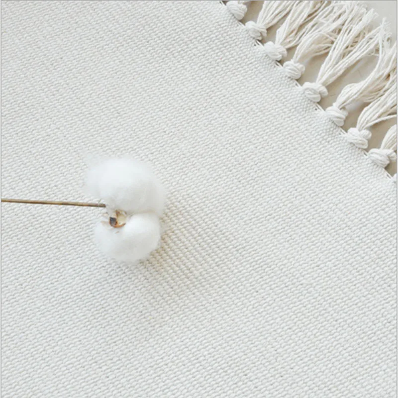 Белый прочный хлопковый тканый ковер ручной работы для прикроватной