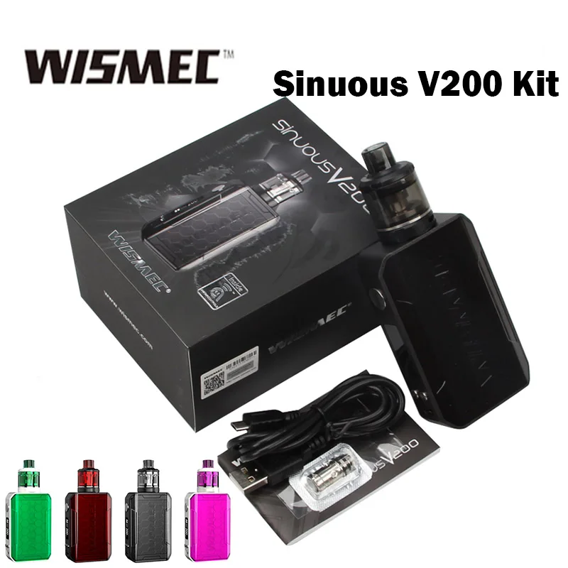 Original Wismec Sinuous V200 Kit&amp200W TC Box Mod 3ml Amor NSE Tank WS-M WL04 MTL Coil Fit 18650 Battery E-Cig Vapor | Электроника