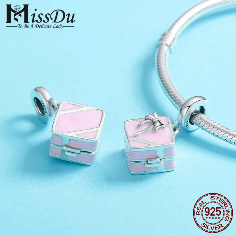 925 пробы 100% серебро романтический розовый коробка Marry Me сюрприз Шарм Подвеска fit