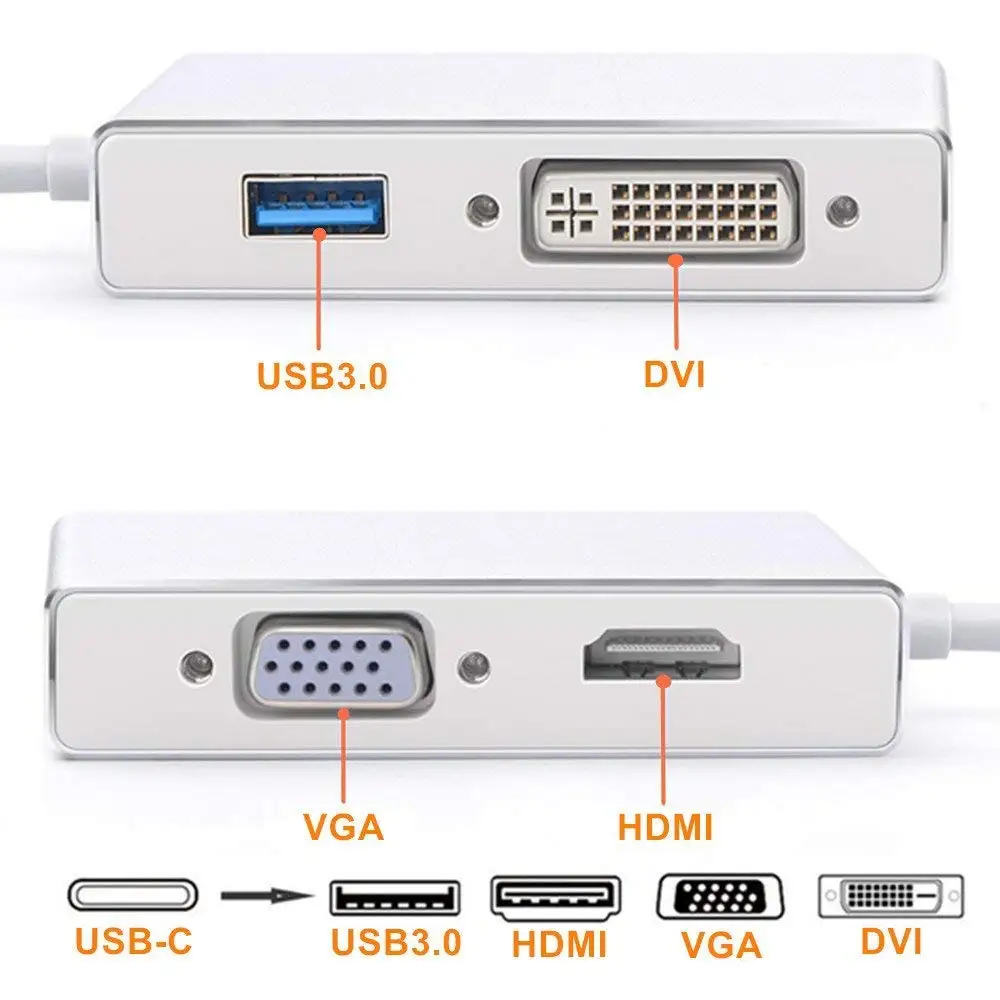 4-в-1 USB 3 1 Type C к HDMI VGA DVI 0 концентратор адаптер кабель для MacBook/MacBook Pro/Chromebook Pixel HDTV