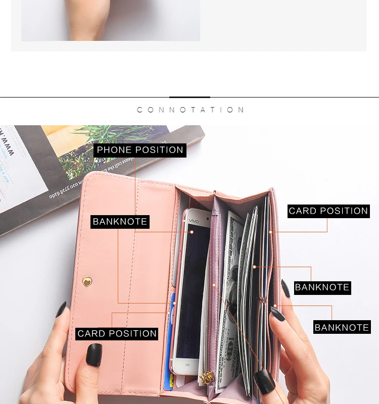 Women's Wallet Korean Version Stylish Frosted Clutch Bag Long Deer Head Zipper Buckle Wallet