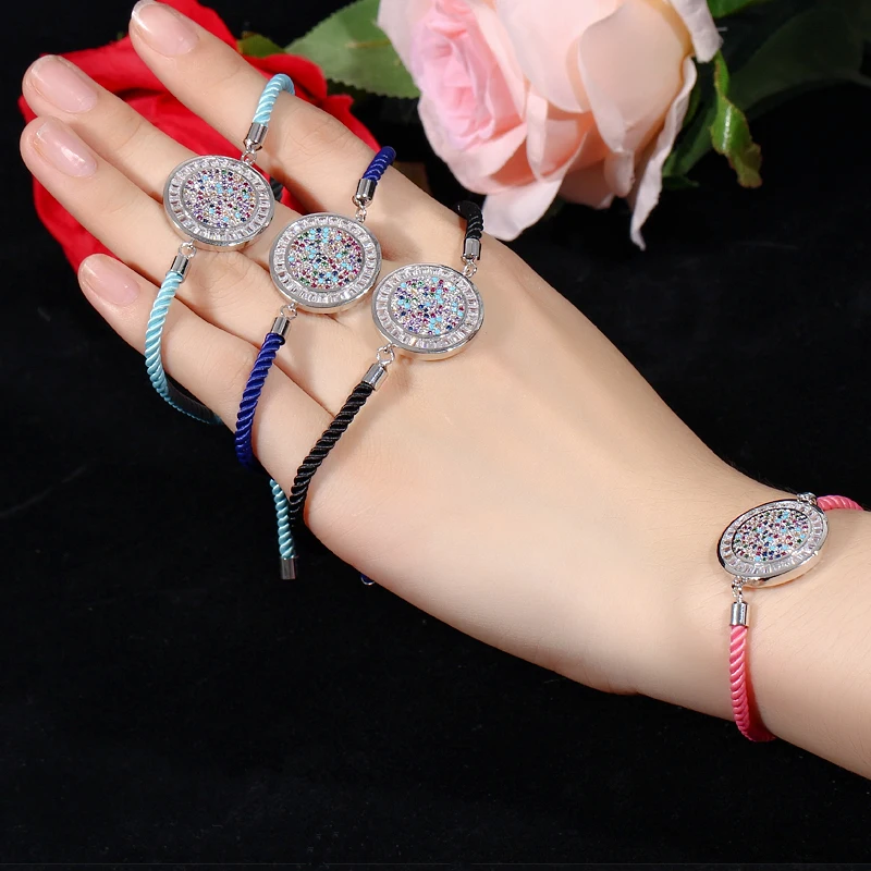 Женский веревочный браслет CWWZircons регулируемый с разноцветным кубическим