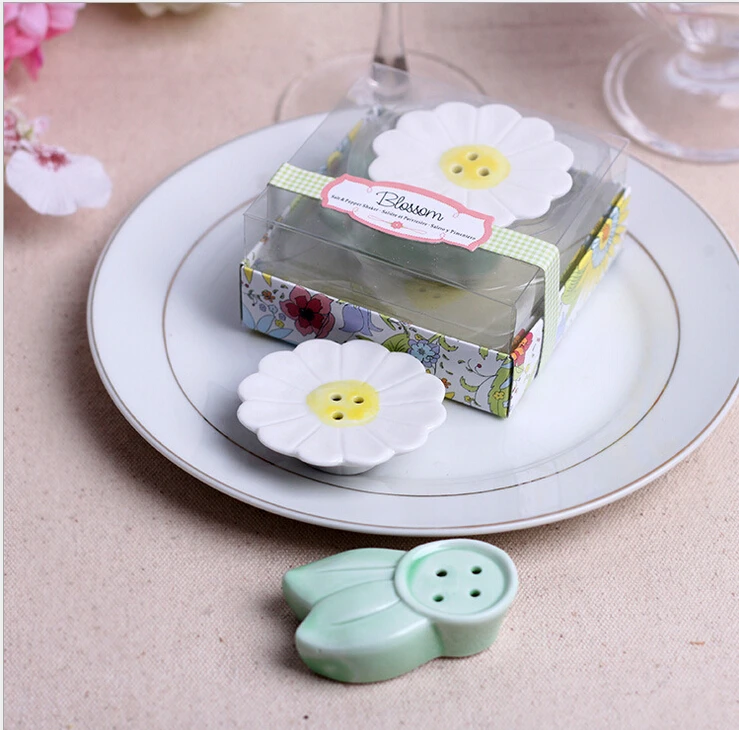 

Free shipping 80PCS/LOT New Arrival, Flower Blossom Ceramic Salt and Pepper Shakers wedding favors centerpieces party gifts