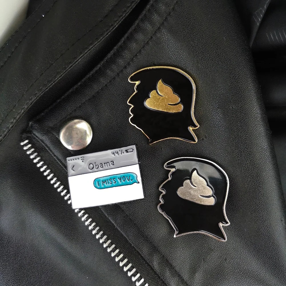 

Obama I miss you ! Funny Stupid trump Idiots Barack text message enamel lapel pin Badge metal Enamel Pins Brooches