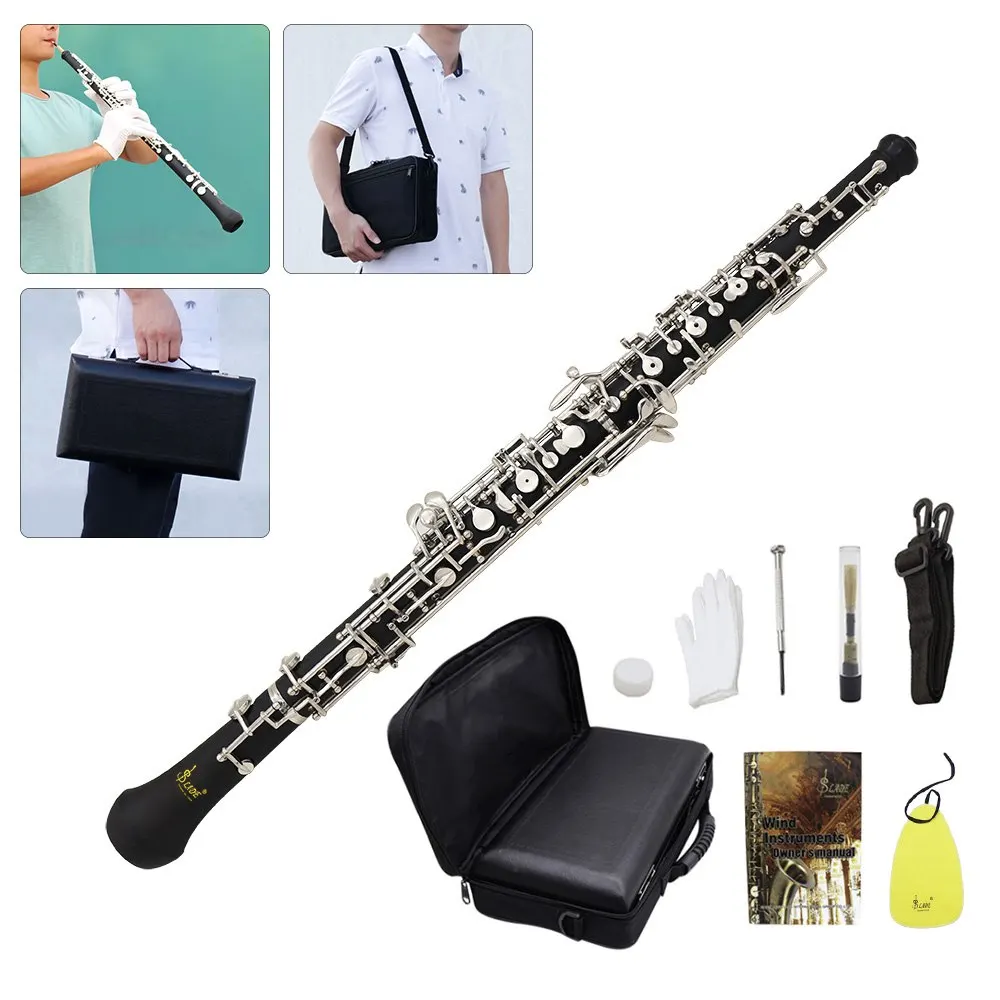 

Professional Oboe C Key Cupronickel Plated Silver Woodwind Musical Instrument for Beginner with Lubricant Screwdriver Case Bag