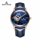 Новые Дизайнерские повседневные часы Reef TigerRT, часы цвета розового золота с синим циферблатом и выпуклыми линзами, автоматические часы для мужчин RGA8239