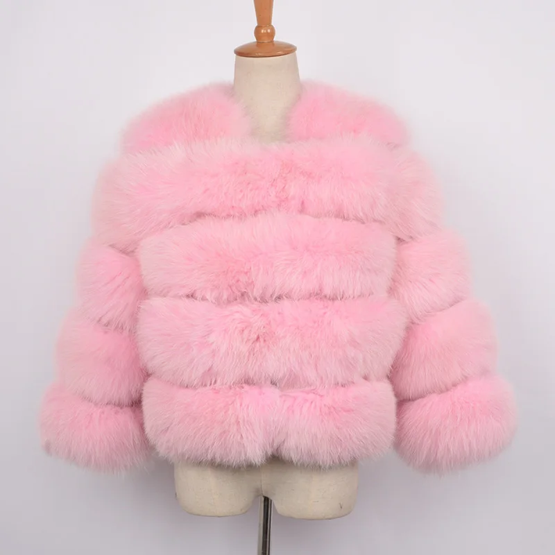 Pink Женская шуба из натурального Лисьего меха, зимние модные меховые куртки, толстая теплая пушистая Высококачественная верхняя одежда, Женский натуральный мех S1796 - Цвет: Pink
